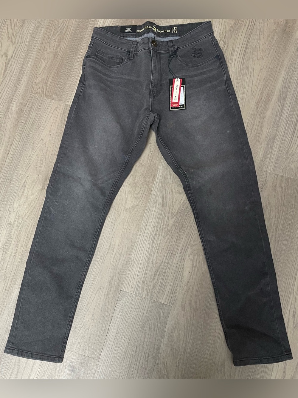 NWT Beverly Hills Polo Club Men's Slim Straight Jeans Size 32/32- Charcoal Black